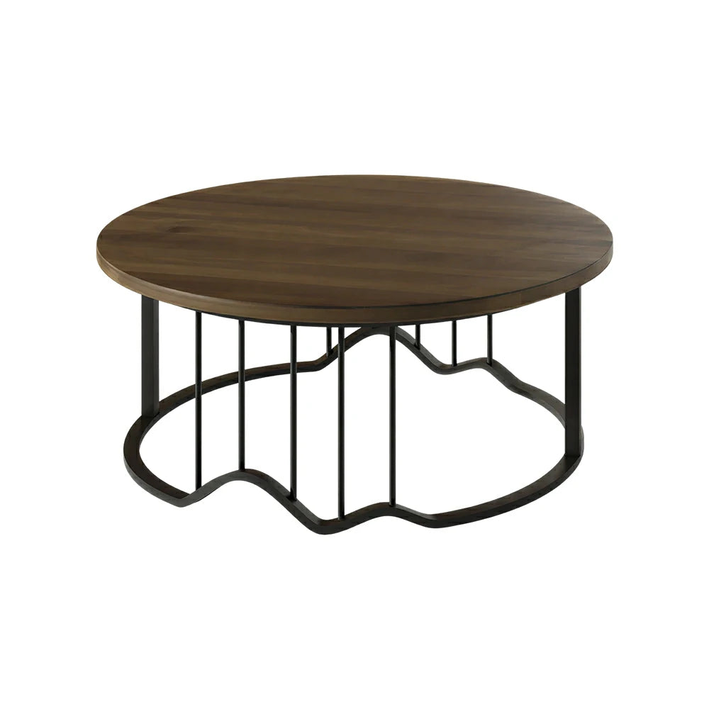 LIVARA Round Coffee Table - 100cm Wood Grain Table with Metal Frame for Living Room - Walnut