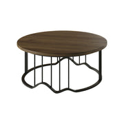LIVARA Round Coffee Table - 100cm Wood Grain Table with Metal Frame for Living Room - Walnut