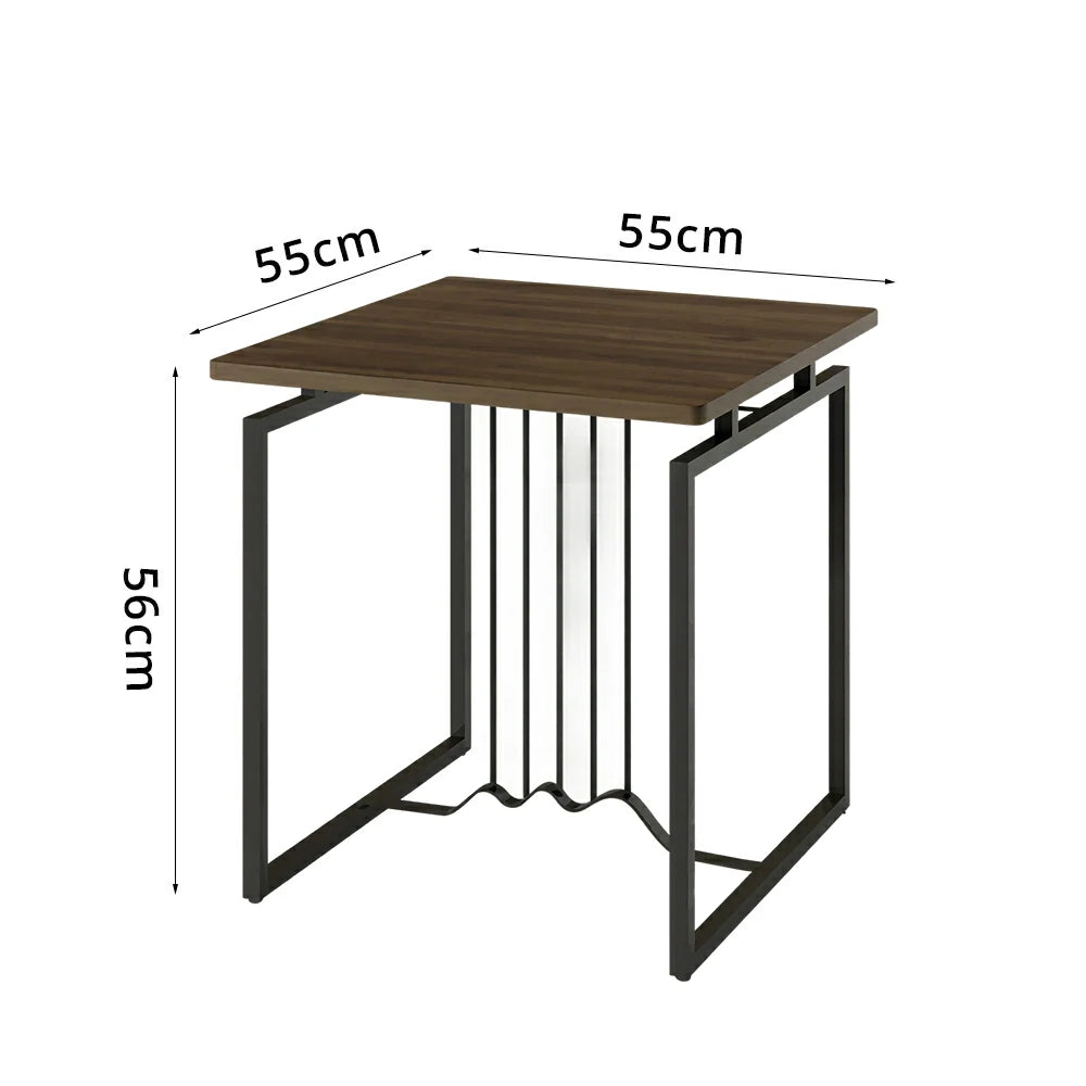 LIVARA Sofa Side Table - 55cm Wood Grain Accent Table with Metal Frame - Walnut
