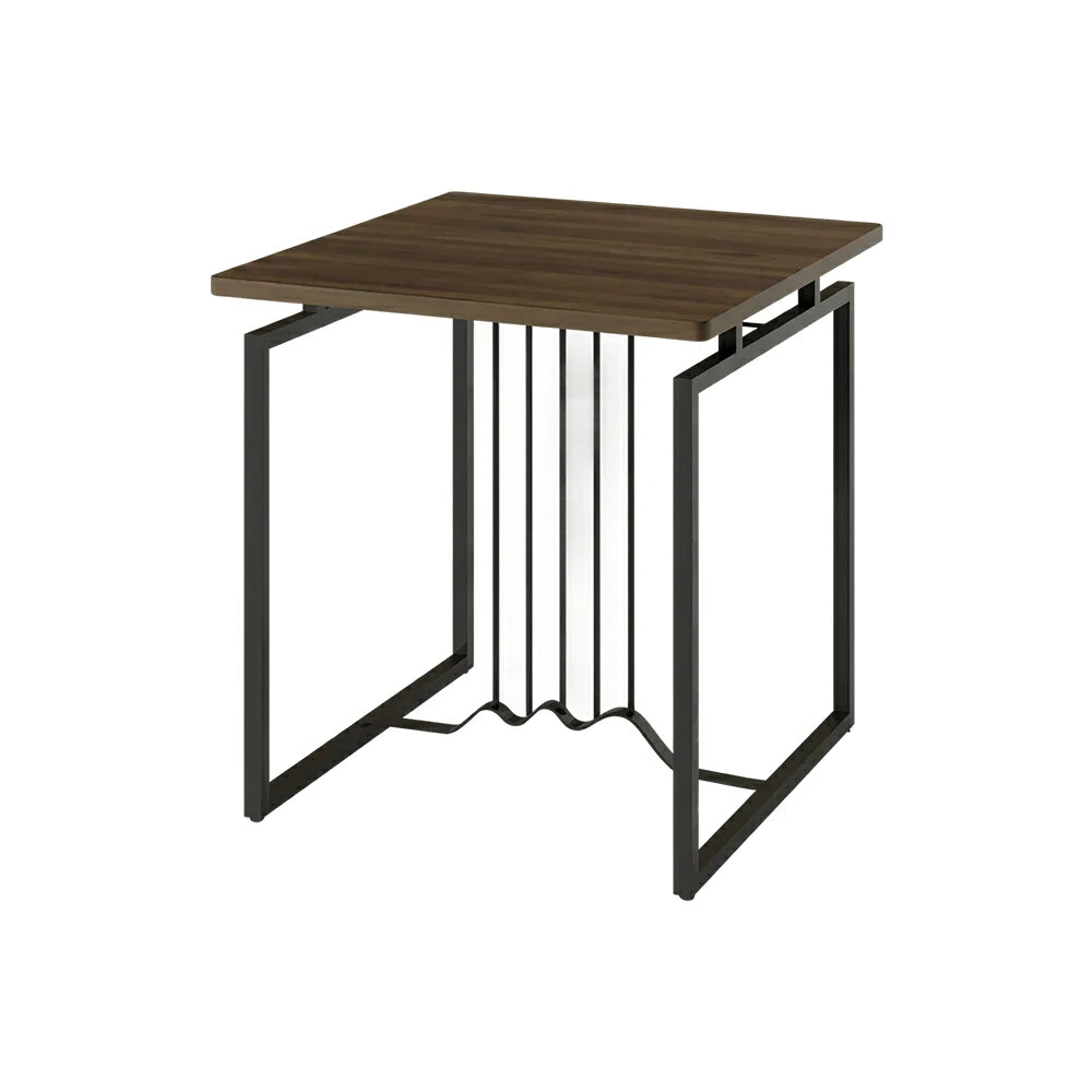 LIVARA Sofa Side Table - 55cm Wood Grain Accent Table with Metal Frame - Walnut