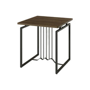 LIVARA Sofa Side Table - 55cm Wood Grain Accent Table with Metal Frame - Walnut
