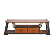 LIVARA Modern Oriental TV Cabinet - Birch Veneer Media Storage Unit with Dual Drawers & Open Shelf - 162cm Living Room TV Stand - Walnut