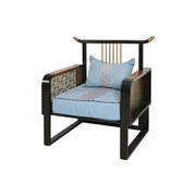 LIVARA Modern Oriental Single Sofa - Birch Wood Accent Chair with Cushion - 88cm Living Room Lounge Chair - Blue