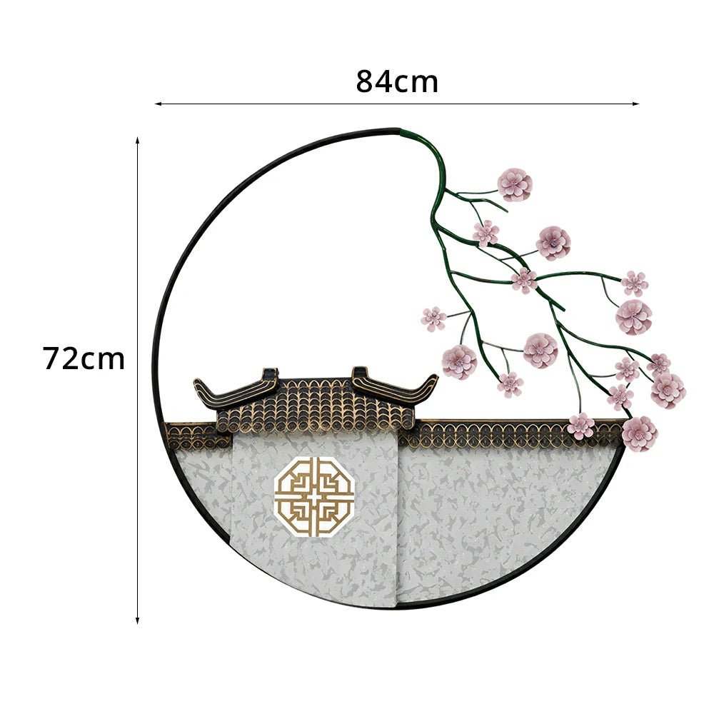 LIVARA Modern Oriental Wall Decor - Hand-Painted Iron Artwork with Plum Blossom - 84cm Living Room Wall Accent - Multicolour