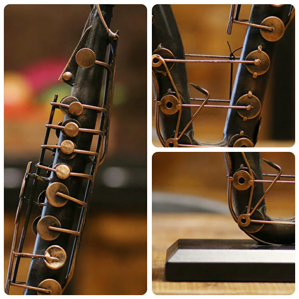 LIVARA Vintage Musical Decor - Iron Saxophone Ornament for Industrial Style Display - 53cm Living Room Accent - Bronze