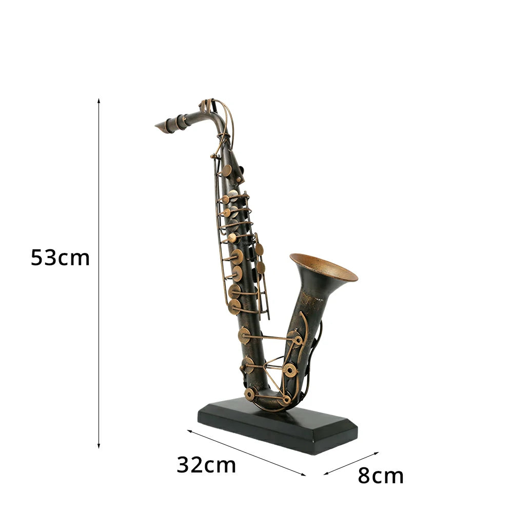 LIVARA Vintage Musical Decor - Iron Saxophone Ornament for Industrial Style Display - 53cm Living Room Accent - Bronze
