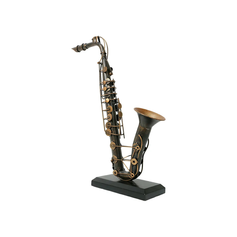LIVARA Vintage Musical Decor - Iron Saxophone Ornament for Industrial Style Display - 53cm Living Room Accent - Bronze
