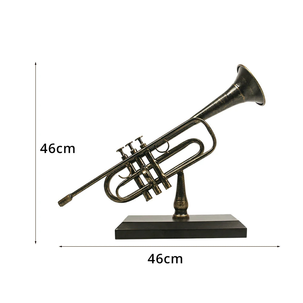 LIVARA Vintage Musical Decor - Iron Trumpet Ornament for Industrial Style Display - 46cm Living Room Accent - Bronze