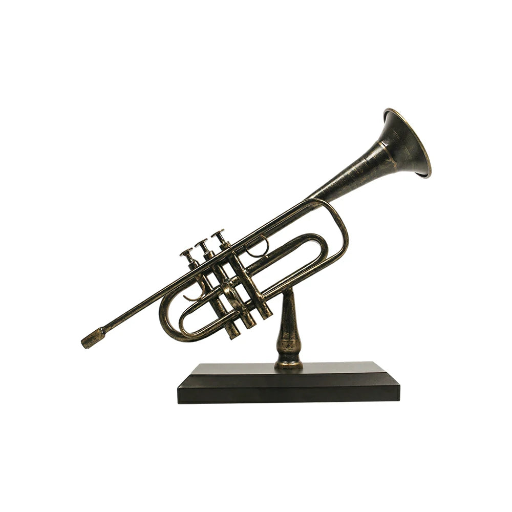 LIVARA Vintage Musical Decor - Iron Trumpet Ornament for Industrial Style Display - 46cm Living Room Accent - Bronze