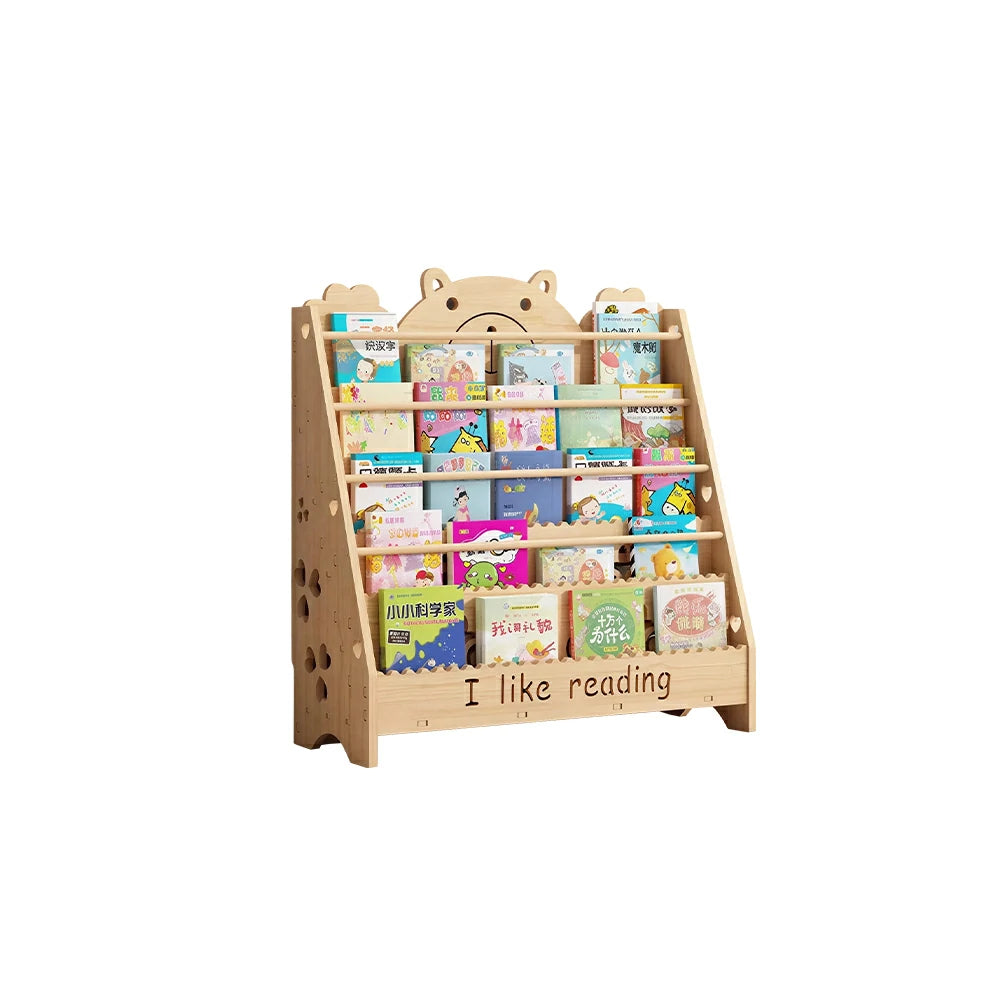 LIVARA Kids Bookshelf Cute Bear Multi-Tier Display Rack 80cm Reading Storage - Natural