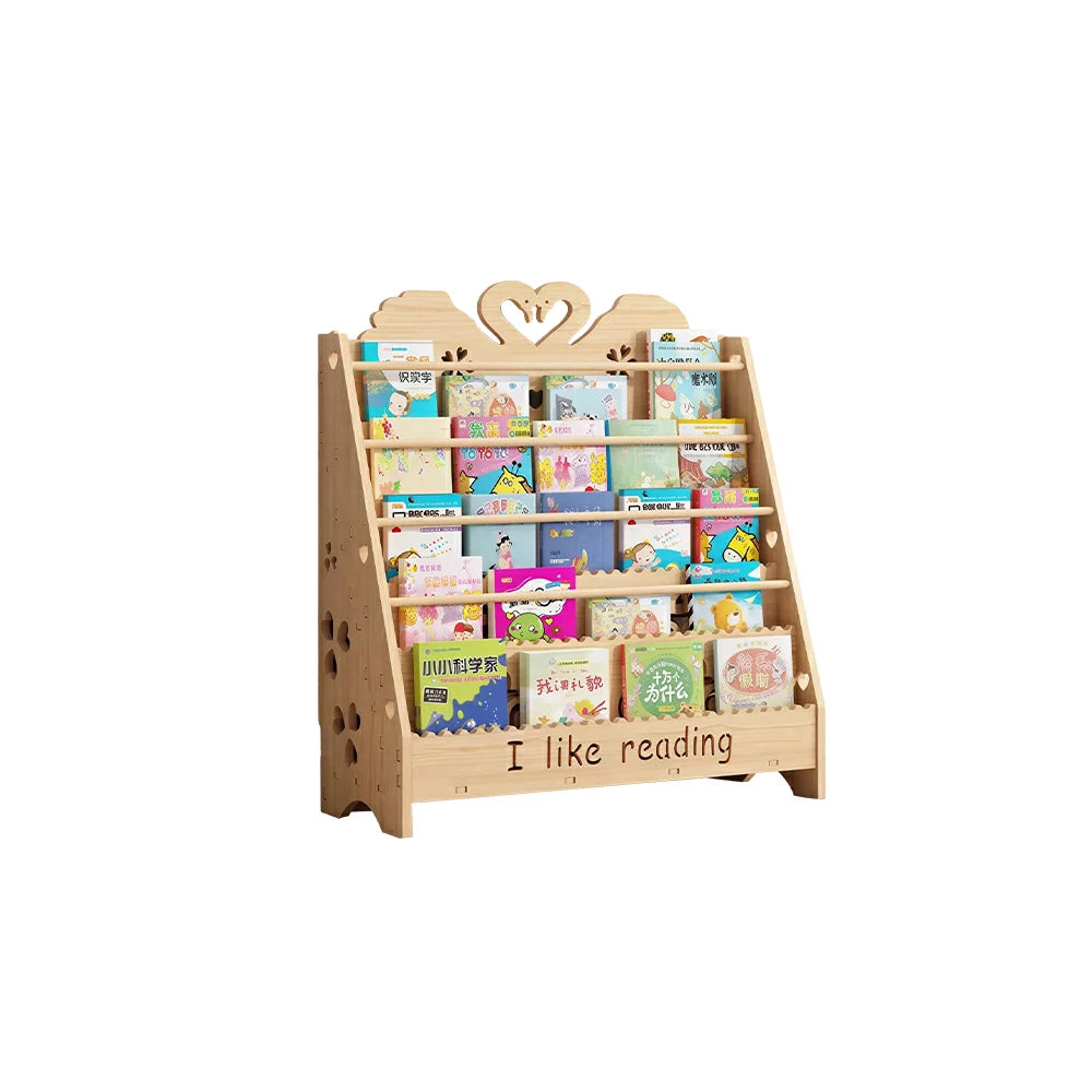 LIVARA Kids Bookshelf - Swan Design Multi-Tier Book Storage Freestanding Reading Organiser 80cm - Natural Wood