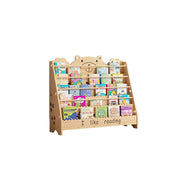LIVARA Kids Bookshelf - Cute Bear Design Multi-Tier Book Storage Freestanding Reading Organiser 100cm - Natural Wood