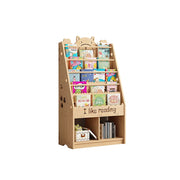 LIVARA Kids Bookshelf - Cute Bear Design Multi-Tier Book Storage Cabinet 60cm - Natural Wood
