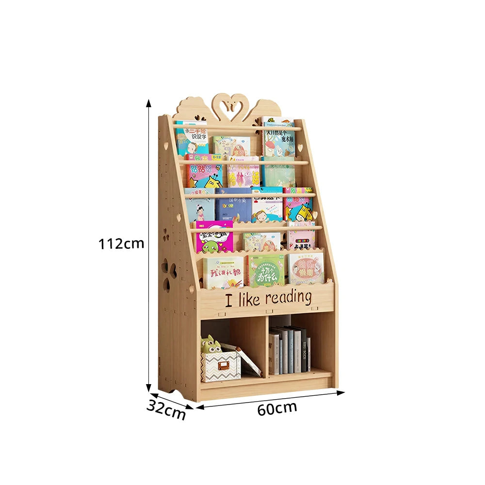 LIVARA Kids Bookshelf - Swan Design Multi-Tier Book Storage Cabinet 60cm - Natural Wood