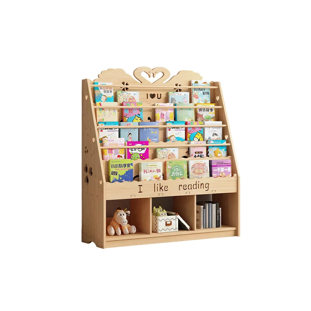 LIVARA Kids Bookshelf - Swan Design Multi-Tier Book Storage Cabinet 100cm - Natural Wood
