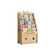 LIVARA Kids Bookshelf - Cute Bear Design Multi-Tier Book Storage Drawer Cabinet 60cm - Natural Wood