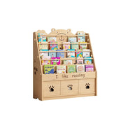 LIVARA Kids Bookshelf - Cute Bear Design Multi-Tier Book Storage Drawer Cabinet 100cm - Natural Wood