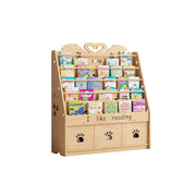 LIVARA Kids Bookshelf - Swan Design Multi-Tier Book Storage Drawer Cabinet 100cm - Natural Wood