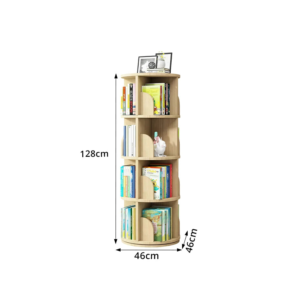 LIVARA Kids Rotating Bookshelf - 360 Degree Multi-Tier Book Storage Space Saving Organiser 46cm - Natural Wood