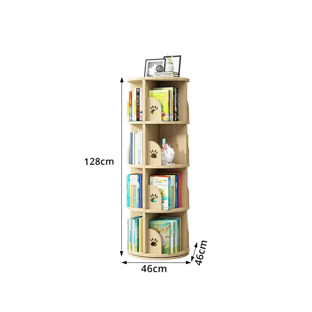 LIVARA Kids Rotating Bookshelf - Four-Tier Bear Paw Design 360 Degree Book Storage Organiser 46cm - Natural Wood