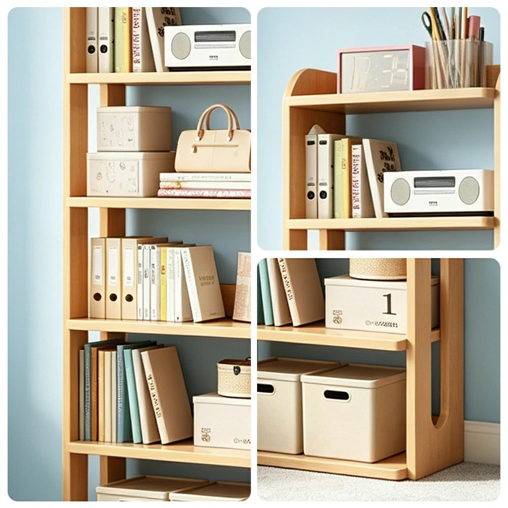 LIVARA Bookshelf - Eco Clear Lacquer Six-Tier Solid Pine Storage Shelf 60cm - Natural Wood