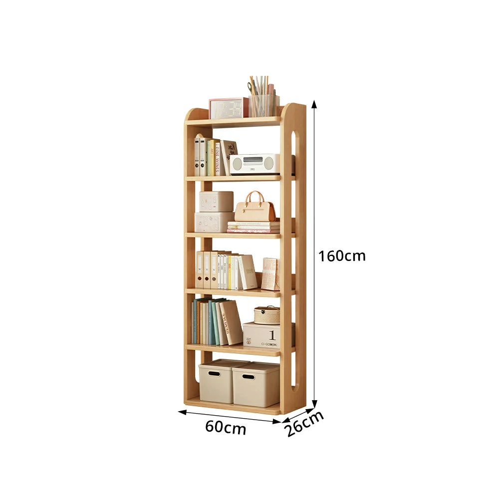 LIVARA Bookshelf - Eco Clear Lacquer Six-Tier Solid Pine Storage Shelf 60cm - Natural Wood