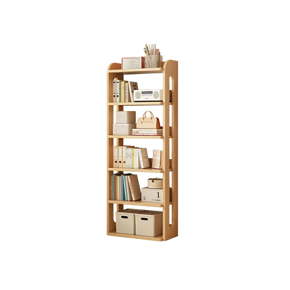 LIVARA Bookshelf - Eco Clear Lacquer Six-Tier Solid Pine Storage Shelf 60cm - Natural Wood