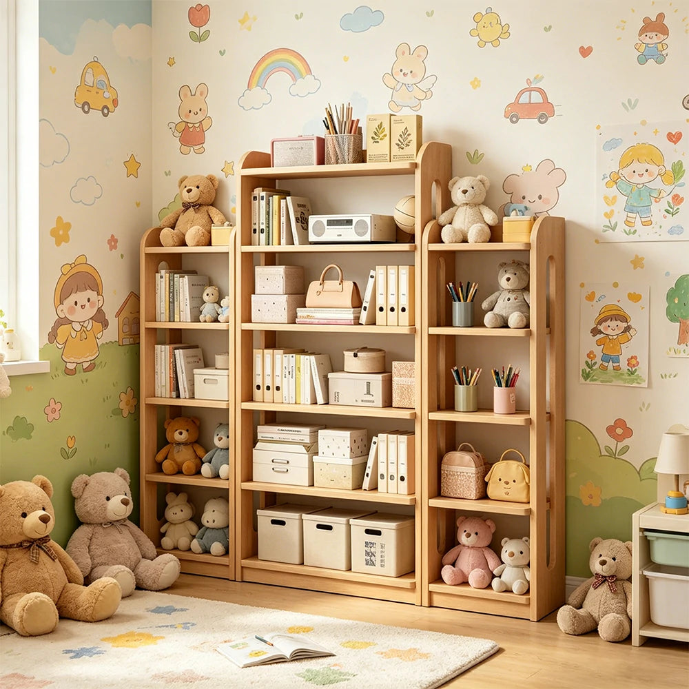 LIVARA Bookshelf - Eco Clear Lacquer Six-Tier Solid Pine Storage Shelf 80cm - Natural Wood