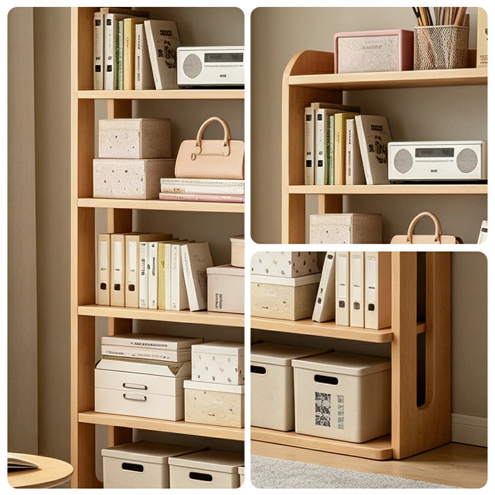 LIVARA Bookshelf - Eco Clear Lacquer Six-Tier Solid Pine Storage Shelf 80cm - Natural Wood