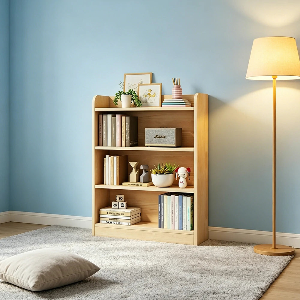LIVARA Kids Bookshelf - Three-Tier Solid Wood Storage Shelf 60cm for Bedroom Reading Room - Natural Wood