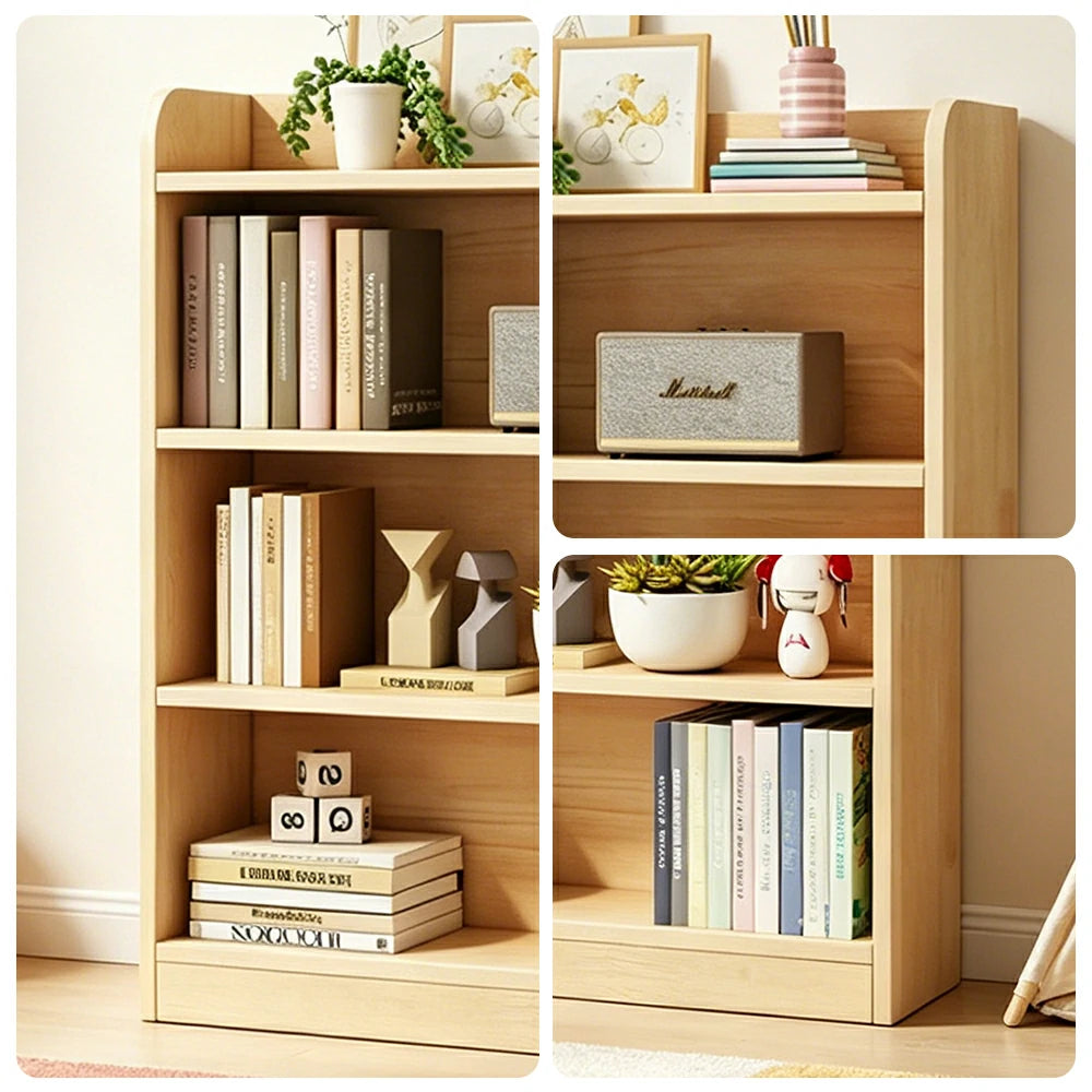 LIVARA Kids Bookshelf - Three-Tier Solid Wood Storage Shelf 60cm for Bedroom Reading Room - Natural Wood