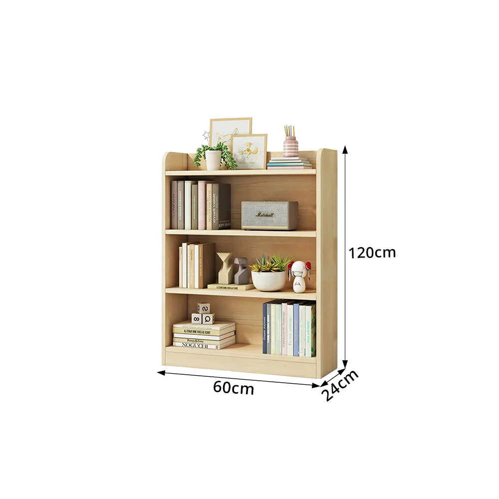 LIVARA Kids Bookshelf - Three-Tier Solid Wood Storage Shelf 60cm for Bedroom Reading Room - Natural Wood