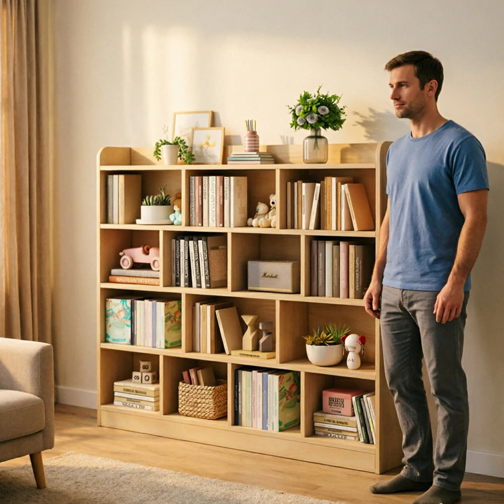 LIVARA Kids Bookshelf - Four-Tier Solid Wood Storage Shelf 180cm for Bedroom Reading Room - Natural Wood