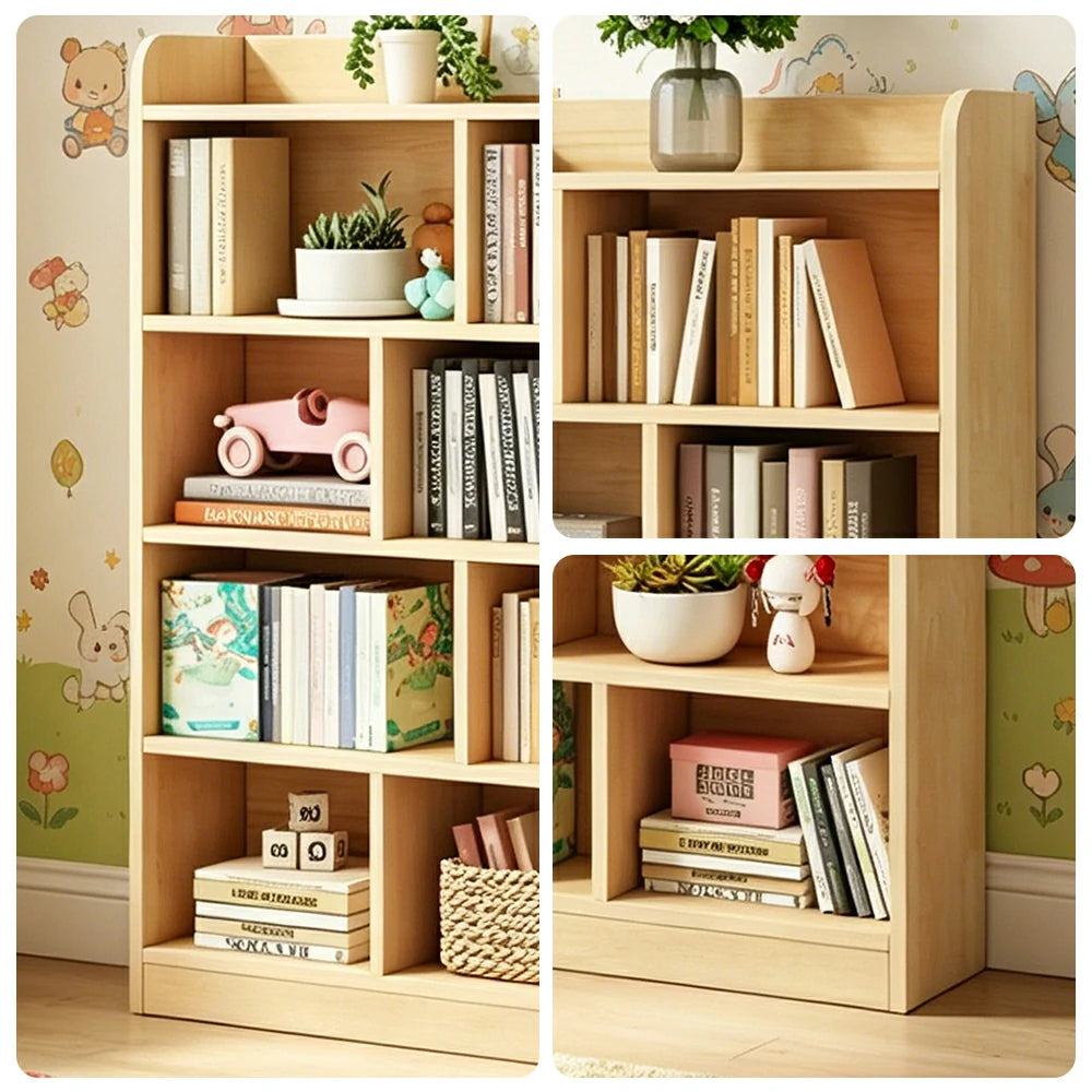 LIVARA Kids Bookshelf - Four-Tier Solid Wood Storage Shelf 180cm for Bedroom Reading Room - Natural Wood