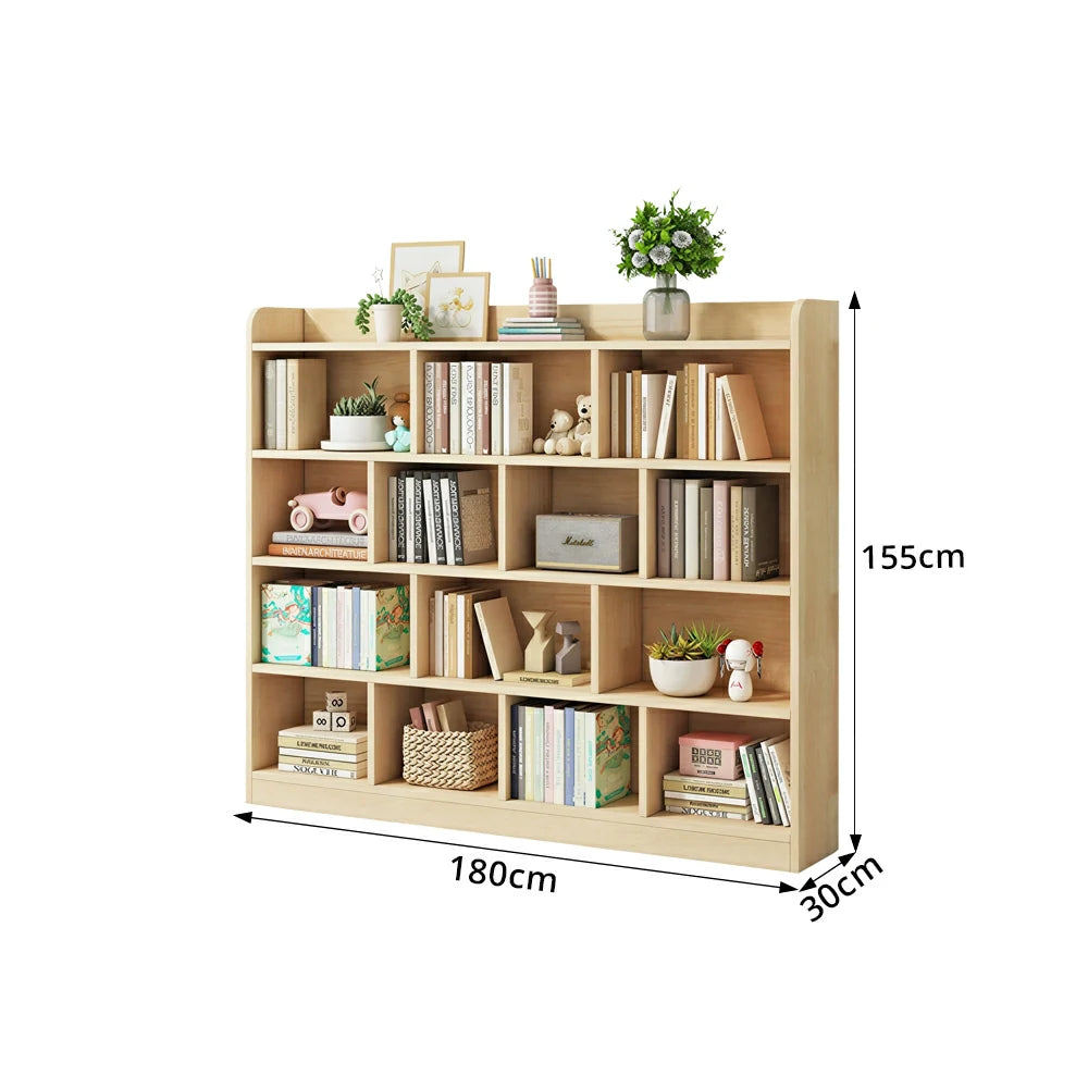 LIVARA Kids Bookshelf - Four-Tier Solid Wood Storage Shelf 180cm for Bedroom Reading Room - Natural Wood