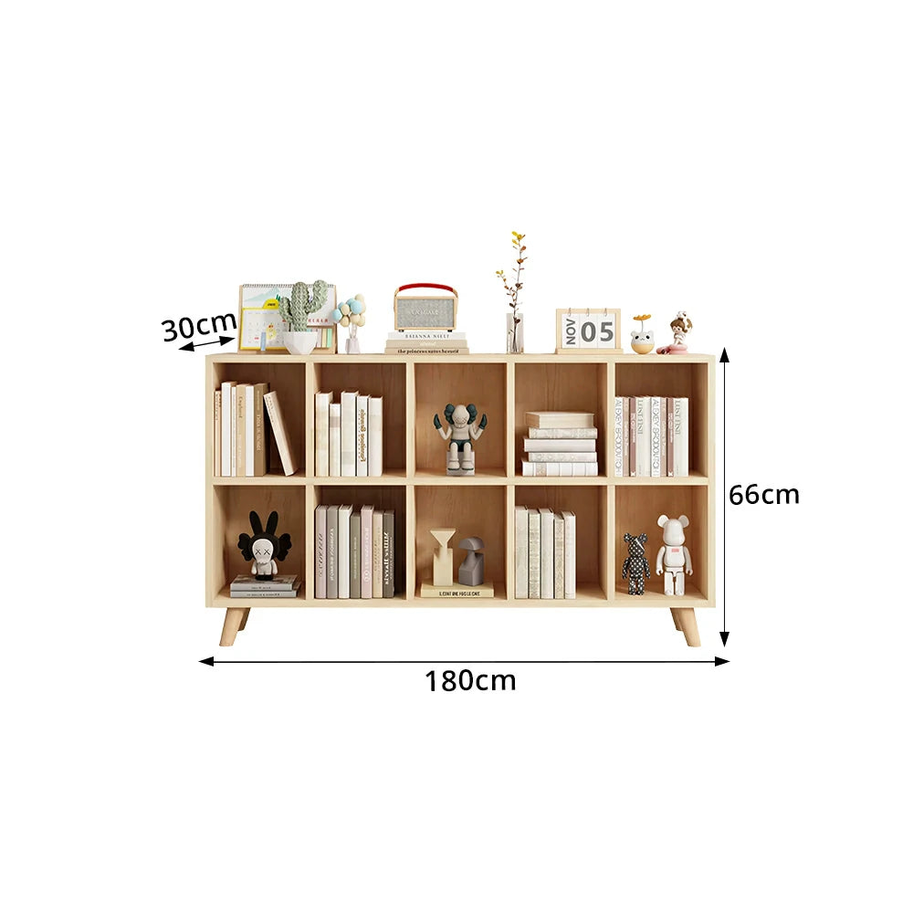 LIVARA Bookshelf - Raised Guardrail Solid Wood Storage Shelf with Legs 180cm - Natural Wood