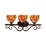 LIVARA European Vintage Blue Sunflower 3-Light Wall Light Stained Glass Handcrafted Iron Frame 63cm Living Room Bedroom Dining