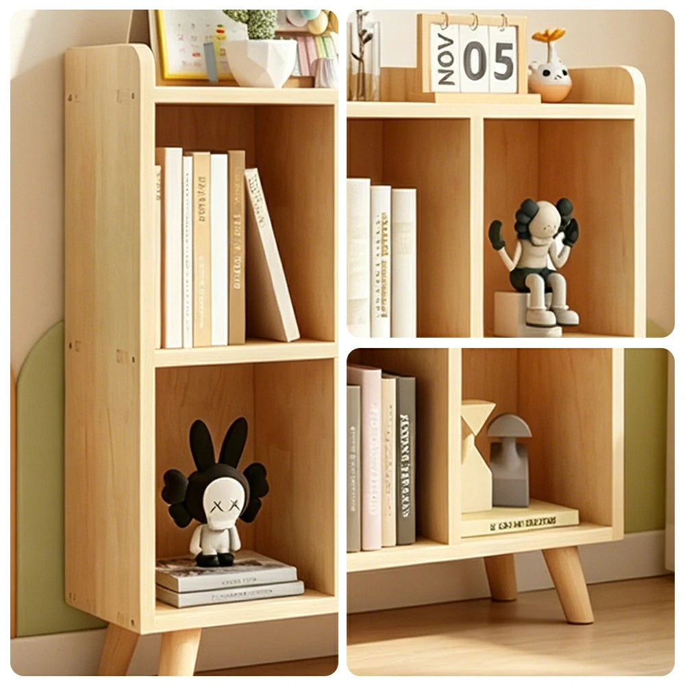 LIVARA Bookshelf - Raised Guardrail Solid Wood Storage Shelf with Legs 90cm - Natural Wood