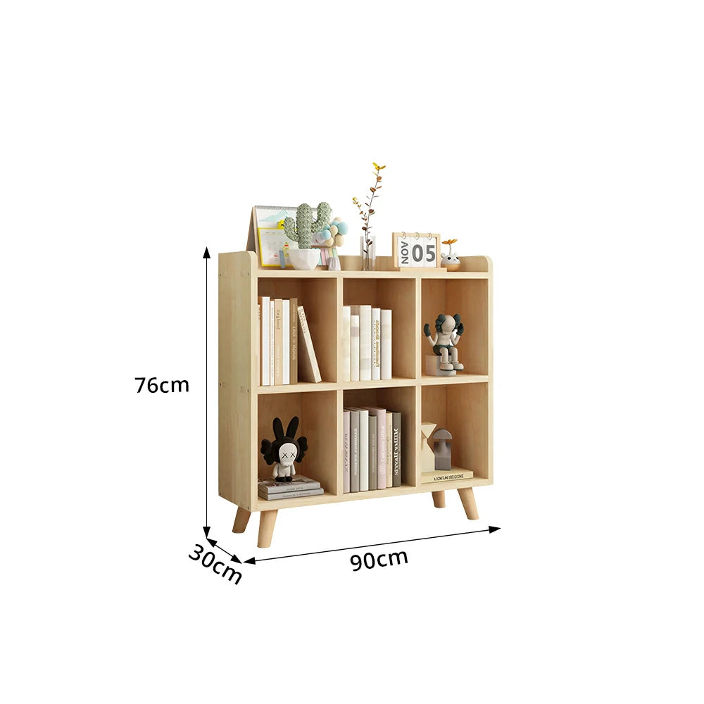LIVARA Bookshelf - Raised Guardrail Solid Wood Storage Shelf with Legs 90cm - Natural Wood