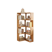 LIVARA Corner Bookshelf - Eco Clear Lacquer Solid Wood Multi-Tier Storage Shelf - Natural Wood