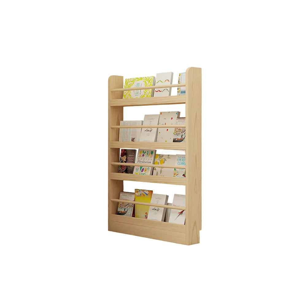LIVARA Kids Bookshelf - Four-Tier Solid Wood Book Display Shelf 120cm for Reading Room - Natural Wood