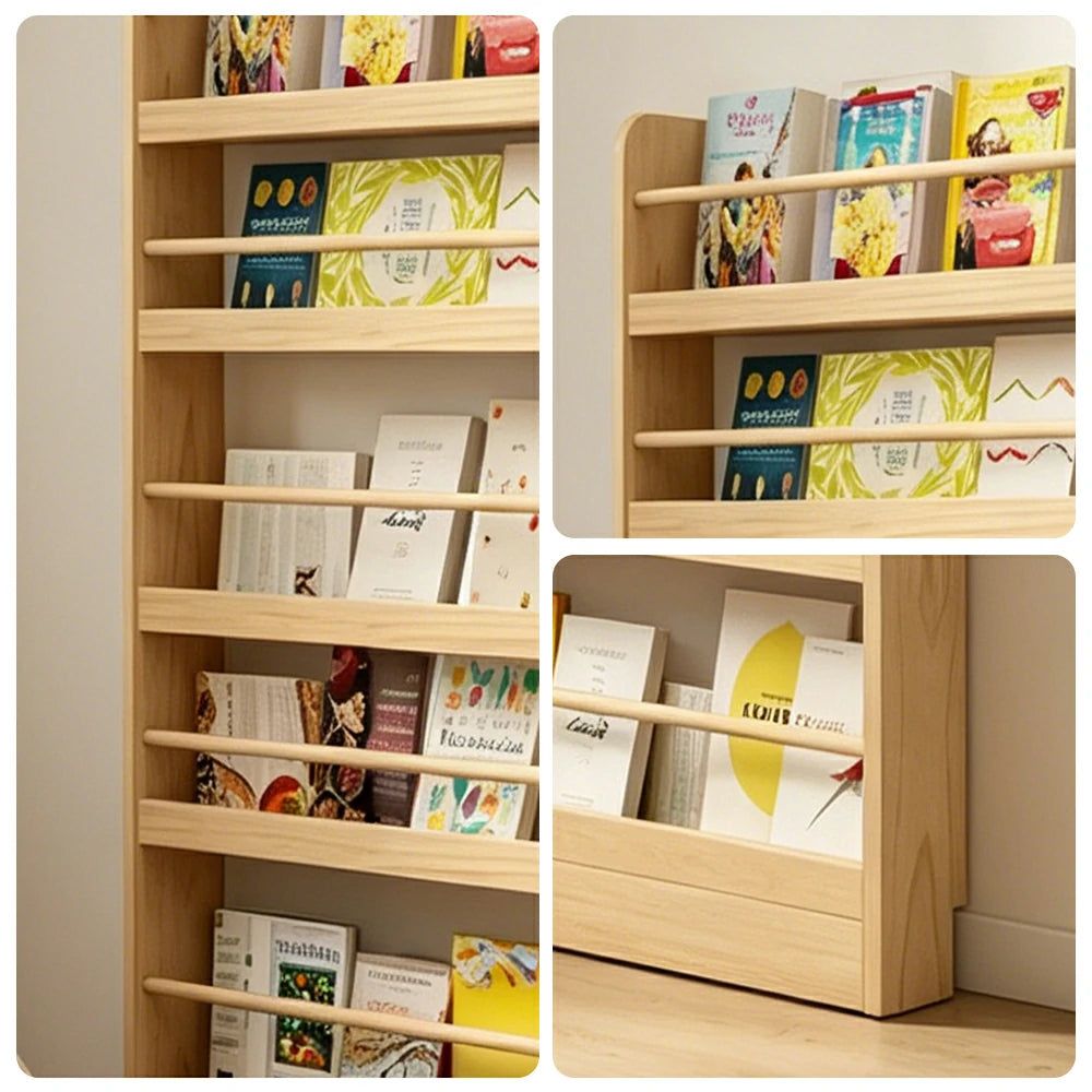 LIVARA Kids Bookshelf - Six-Tier Solid Wood Book Display Shelf 120cm for Reading Room - Natural Wood