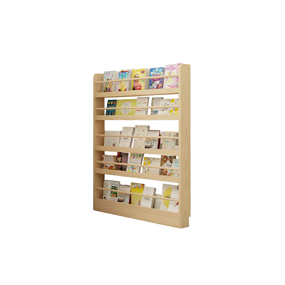 LIVARA Kids Bookshelf - Six-Tier Solid Wood Book Display Shelf 120cm for Reading Room - Natural Wood