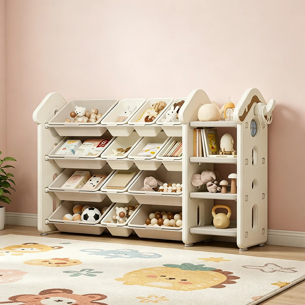LIVARA Kids Storage Cabinet with Large Capacity Classified Storage 155cm for Kids Room Bedroom and Living Room - White