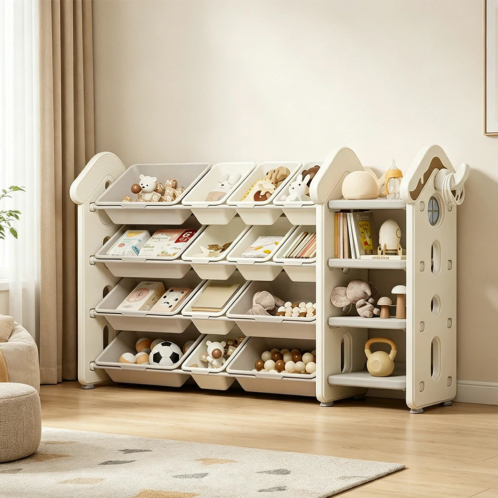 LIVARA Kids Storage Cabinet with Large Capacity Classified Storage 155cm for Kids Room Bedroom and Living Room - White
