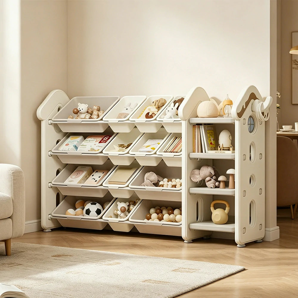 LIVARA Kids Storage Cabinet with Large Capacity Classified Storage 155cm for Kids Room Bedroom and Living Room - White