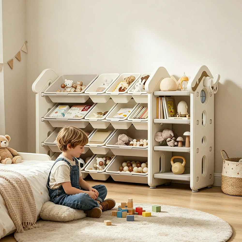 LIVARA Kids Storage Cabinet with Large Capacity Classified Storage 155cm for Kids Room Bedroom and Living Room - White