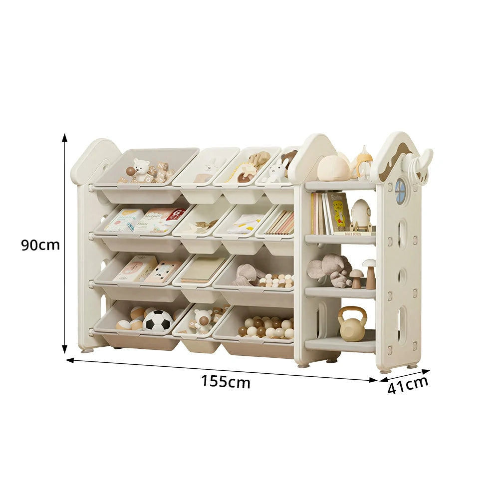 LIVARA Kids Storage Cabinet with Large Capacity Classified Storage 155cm for Kids Room Bedroom and Living Room - White