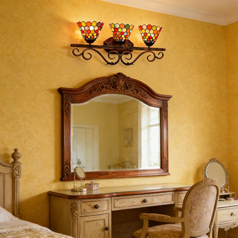 LIVARA 3-Light Stained Glass Wall Light Handcrafted Soft Ambient Vintage Lighting 63cm Bedroom Dining Living