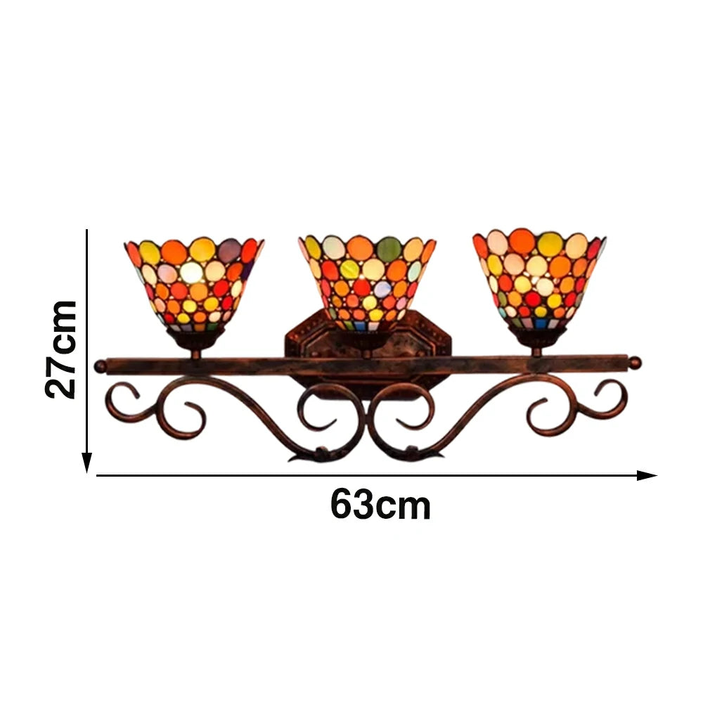 LIVARA 3-Light Stained Glass Wall Light Handcrafted Soft Ambient Vintage Lighting 63cm Bedroom Dining Living